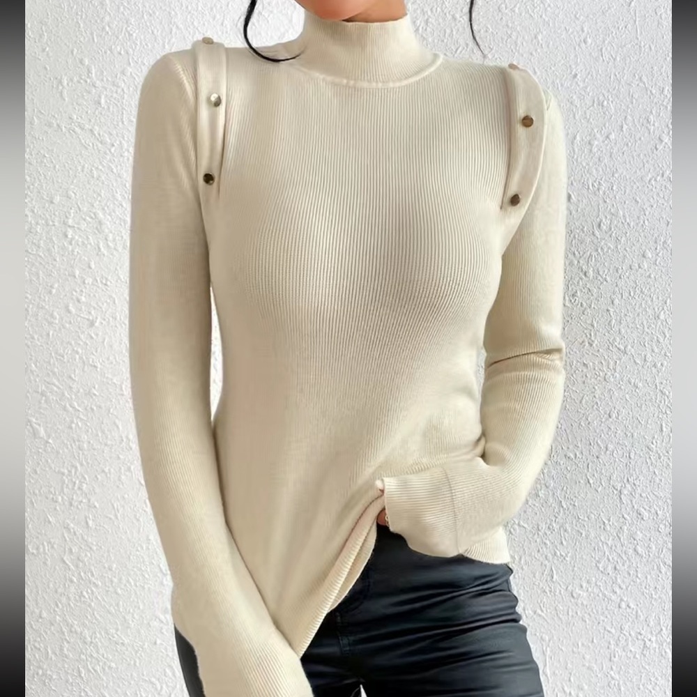 Turtleneck Pullover Casual Button Long Sleeve Lig… - image 3